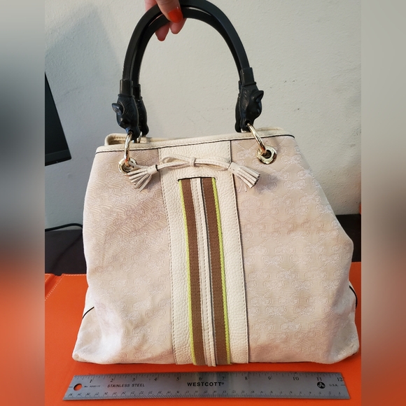 Vintage Anya Hindmarch Signature Striped bucket bag with metal foxhead handles - Picture 2 of 16